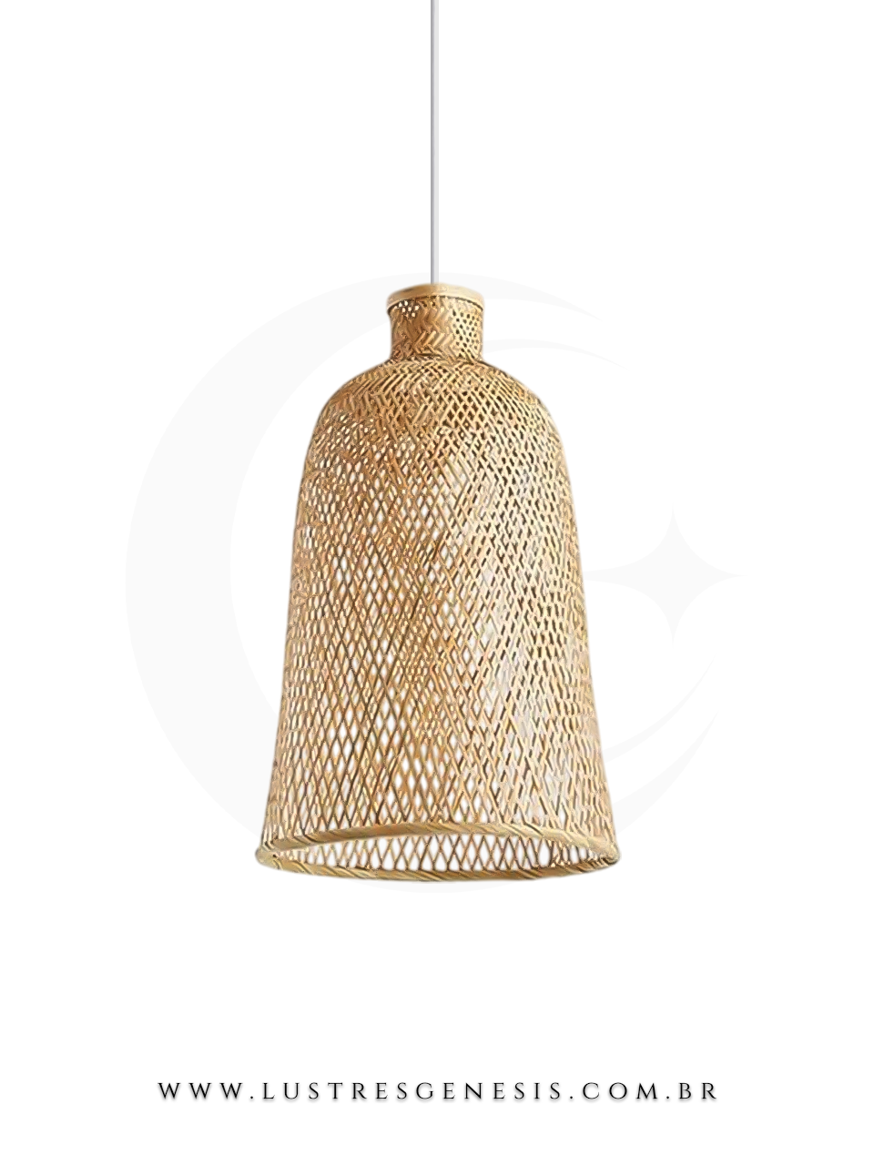 Pendente de fibra de bambu Gaia de 30cm, ideal para mesas, balcão de cozinha, área gourmet e sítio, com design artesanal e acabamento natural.